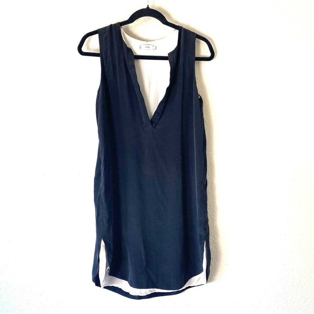 Vince 100% Silk Longline Black Henley Tank Top Size Small